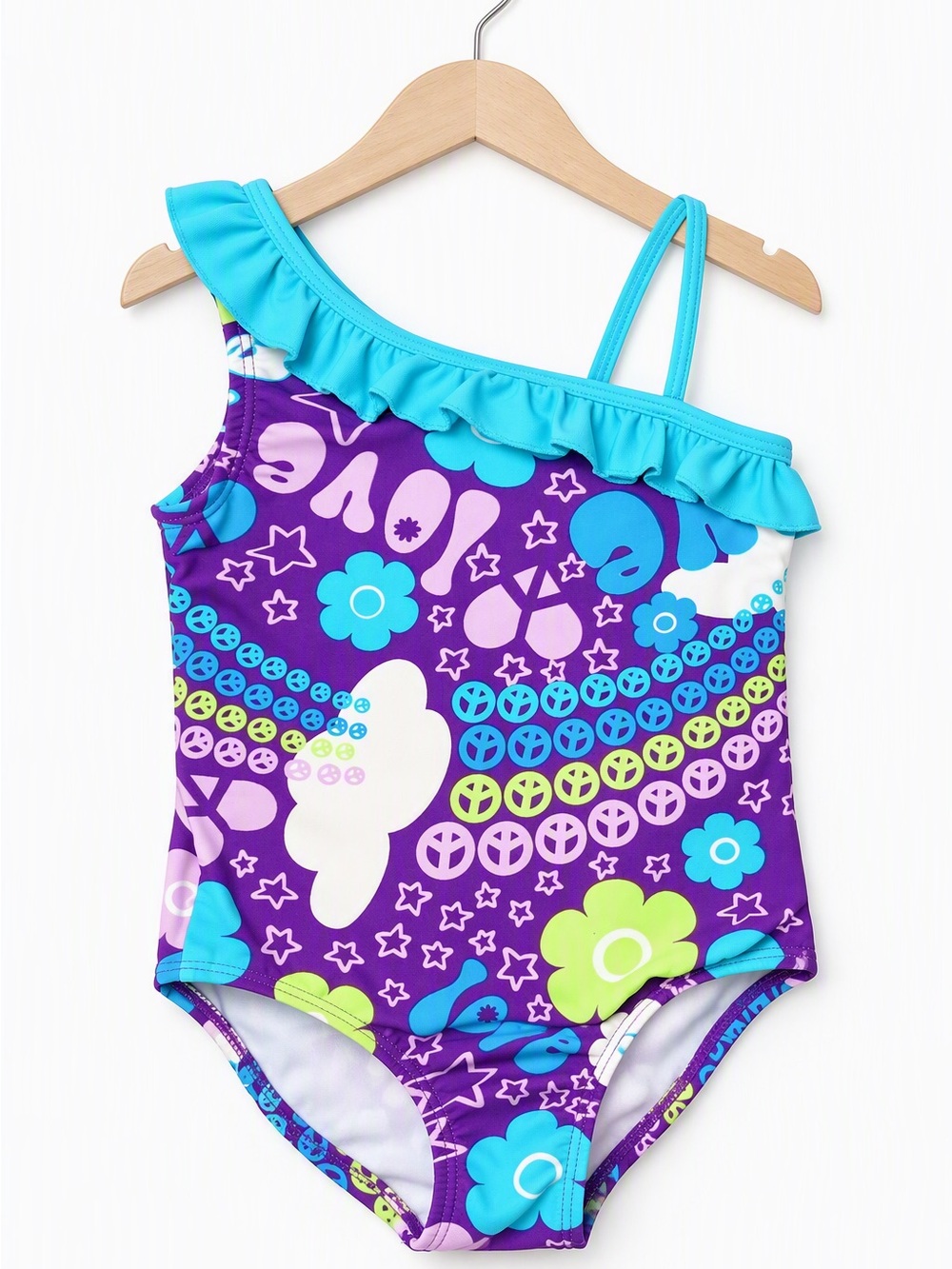 5/15$ The Children's Place Toddler Girls Purple Retro Peace Swimsuit 18M Y2K